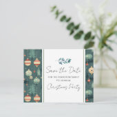 Retro Weihnachts-Party Save the Date Baum Postkarte (Stehend Vorderseite)