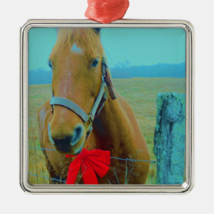 retro Weihnachts Pferd Silbernes Ornament