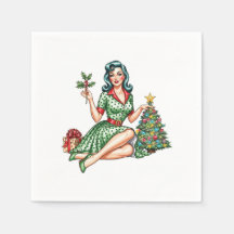 Retro-Weihnachts-Pin-Up-Cocktailserviette 