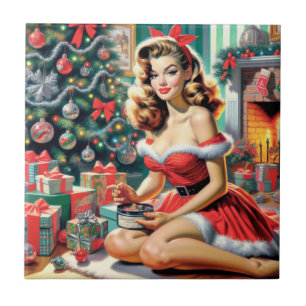 Retro-Weihnachts-Pin-Up Fliese