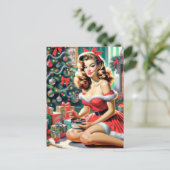 Retro-Weihnachts-Pin-Up Postkarte (Stehend Vorderseite)