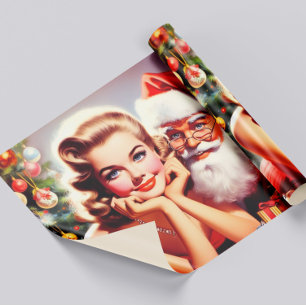 Retro-Weihnachts-Pin-up und Weihnachtsmann Geschenkpapier