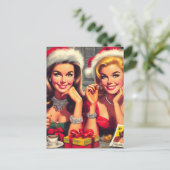 Retro-Weihnachts-Pin-ups Postkarte (Stehend Vorderseite)