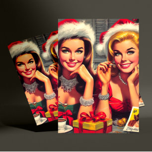 Retro-Weihnachts-Pin-ups Postkarte