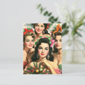 Retro-Weihnachts-Pinups Postkarte (Stehend Vorderseite)