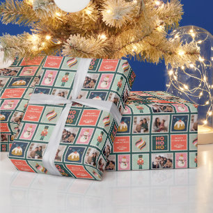 Retro-Weihnachts-Postwertzeichen-Foto-Collage Geschenkpapier