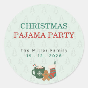 Retro-Weihnachts-Pyjama-Party-Klassischer-Rund-Auf Runder Aufkleber