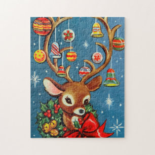 Retro-Weihnachts-Rentier-Feiertags-Puzzle Puzzle