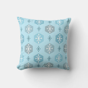 Retro-Weihnachts-Schneeflocken Babyblau Kissen