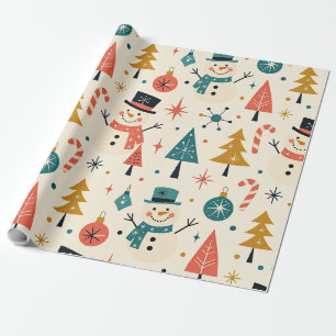 Retro-Weihnachts-Schneemann skandinavische Volksku Geschenkpapier