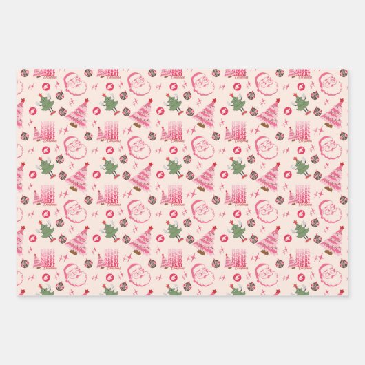 Retro Weihnachts-Set von 3 Umschlagpapier Geschenkpapier Set (Vorderseite)