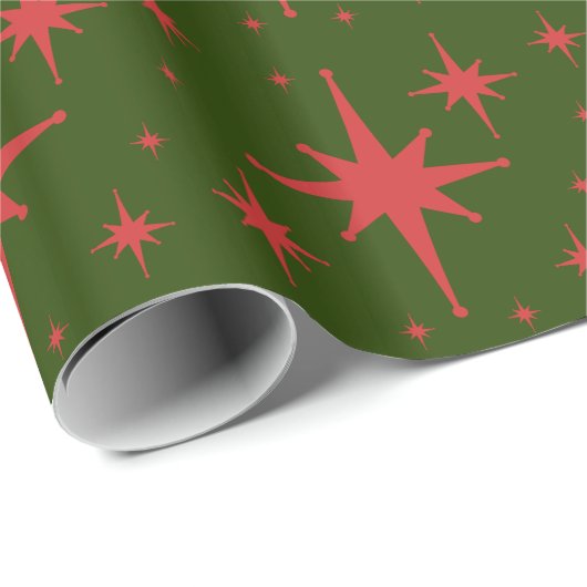 Retro Weihnachts-Star-Muster Red Green Geschenkpapier (Rolleneckpunkt)