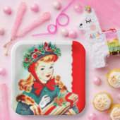 Retro Weihnachts Weihnachtsfest Dame Party Serviet Pappteller (Party)