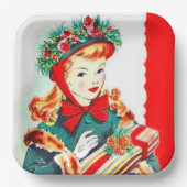 Retro Weihnachts Weihnachtsfest Dame Party Serviet Pappteller (Vorderseite)