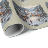 Retro Weihnachts Winter Village 90er Bergbauten Geschenkpapier (Rolleneckpunkt)