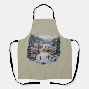 Retro-Weihnachts-Winterdorf 90er Berge Bäume Schürze