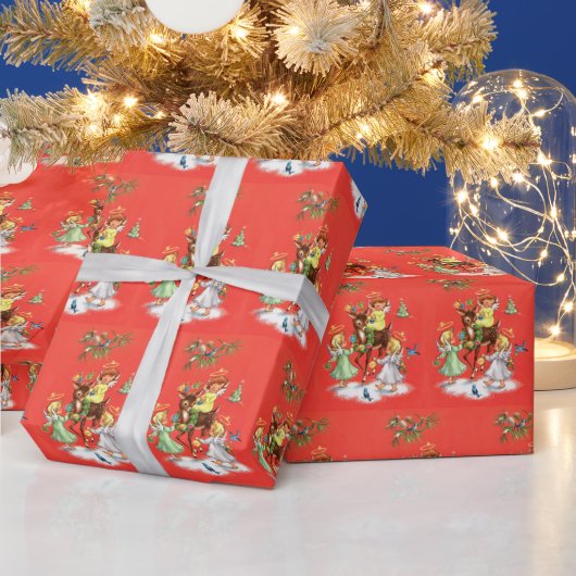 Retro WeihnachtsAngels Rentiere Geschenkpapier (Feiertage)