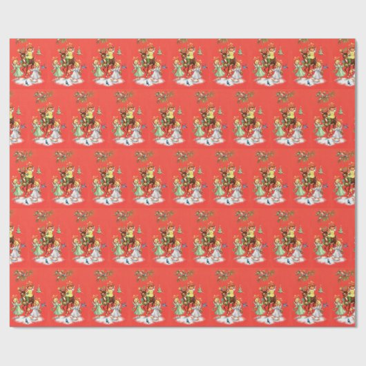 Retro WeihnachtsAngels Rentiere Geschenkpapier (Flach)