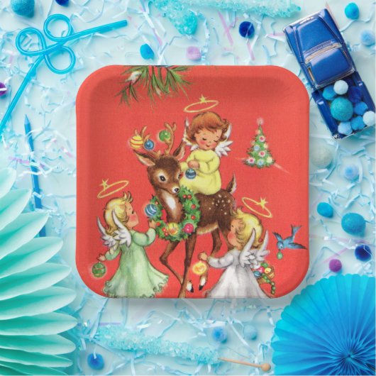 Retro WeihnachtsAngels Rentiere Party Pappteller (Party)