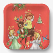 Retro WeihnachtsAngels Rentiere Party Pappteller (Vorderseite)
