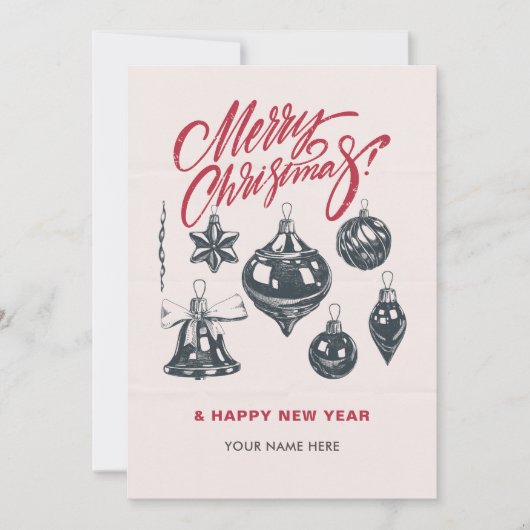 Retro-Weihnachtsbällchen Feiertagskarte (Vorderseite)