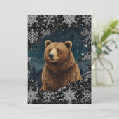 Retro Weihnachtsbär Mitternachtsschneewelt Einladung (Stehend Vorderseite)