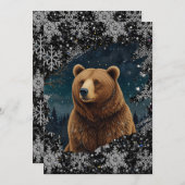 Retro Weihnachtsbär Mitternachtsschneewelt Einladung (Vorne/Hinten)