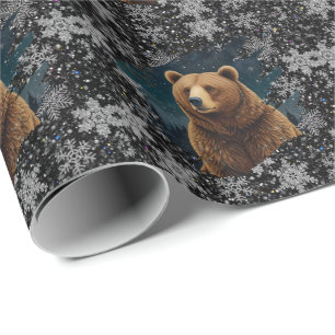 Retro Weihnachtsbär Mitternachtsschneewelt Geschenkpapier