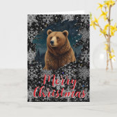 Retro Weihnachtsbär Mitternachtsschneewelt Karte (Gelbe Blume)