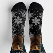 Retro Weihnachtsbär Mitternachtsschneewelt Socken (Oben)