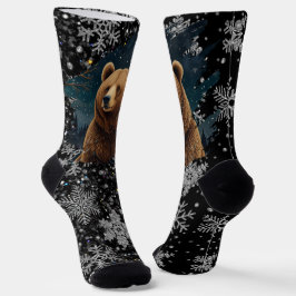 Retro Weihnachtsbär Mitternachtsschneewelt Socken