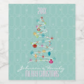 Retro Weihnachtsbaum Aquamarin Frohe Weihnachten Weinetikett (Einzelnes Label)