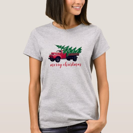 Retro Weihnachtsbaum auf Red Truck Shirt Frauen (Vorderseite)