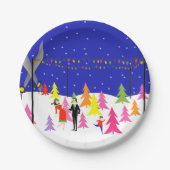 Retro Weihnachtsbaum-Bauernhof-Papier-Teller Pappteller (Vorderseite)