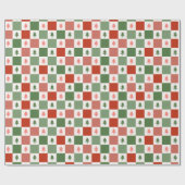 Retro Weihnachtsbaum Checkerboard Holiday Pattern Geschenkpapier (Flach)