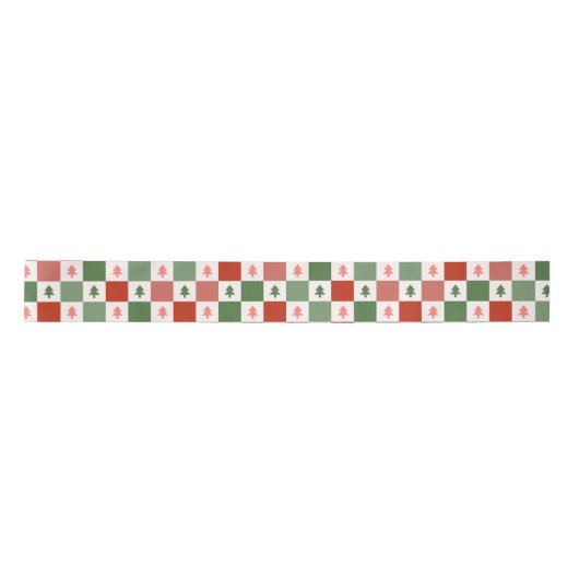 Retro Weihnachtsbaum Checkerboard Holiday Pattern Satinband (Vorderseite)
