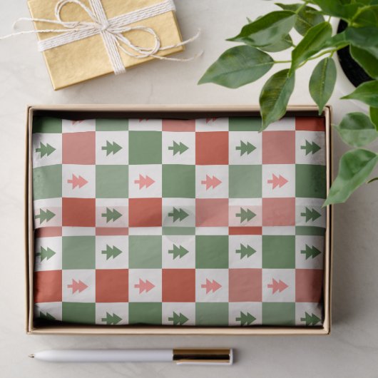 Retro Weihnachtsbaum Checkerboard Holiday Pattern Seidenpapier (Geschenk)