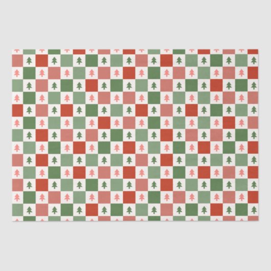 Retro Weihnachtsbaum Checkerboard Holiday Pattern Seidenpapier (Vorderseite)