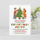 Retro-Weihnachtsbaum Editierbare Feiertagsfeier Einladung (Stehend Vorderseite)