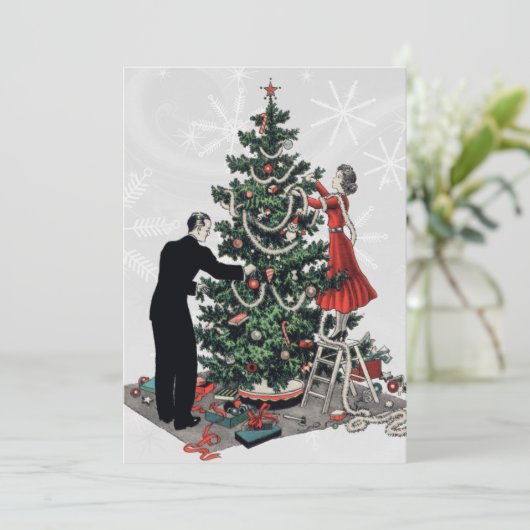 Retro Weihnachtsbaum Einladung (Stehend Vorderseite)