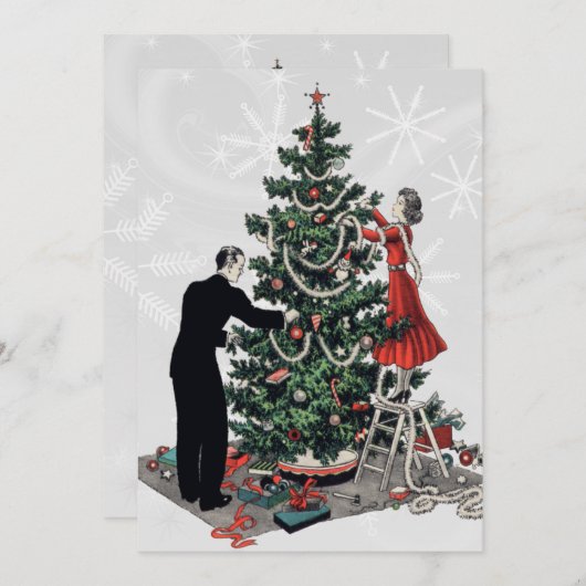 Retro Weihnachtsbaum Einladung (Vorne/Hinten)