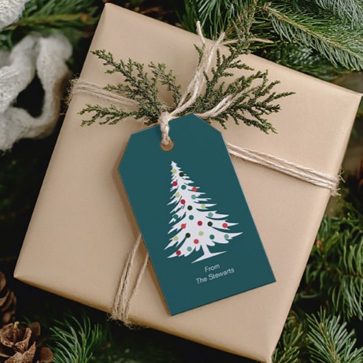 Retro Weihnachtsbaum, farbenfrohe Weihnachtsfeiert Geschenkanhänger