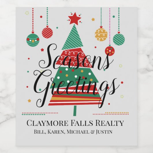 Retro Weihnachtsbaum individuell anpassbar Weinetikett (Einzelnes Label)