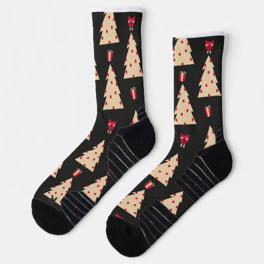 Retro Weihnachtsbaum Muster Nahtlose Wiederholung Socken (Links)