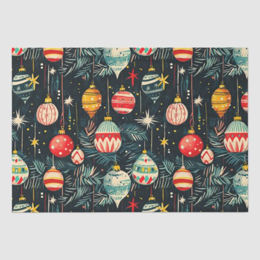Retro-Weihnachtsbaum-Ornamente Seidenpapier (Vorderseite)