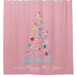 Retro Weihnachtsbaum Pink Weihnachten Duschvorhang