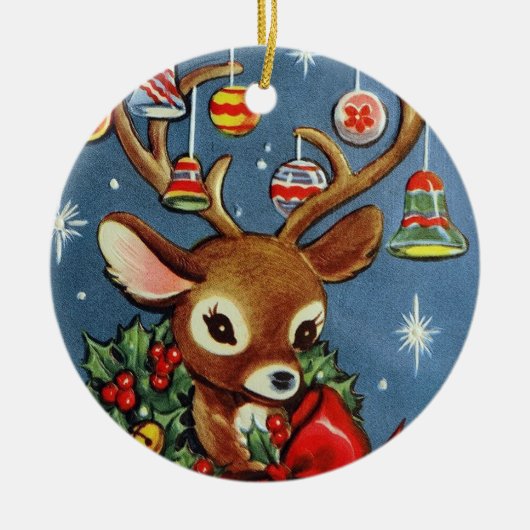 Retro-Weihnachtsbaum-Rentier hinzufügen Stimmung Keramik Ornament (Vorne)