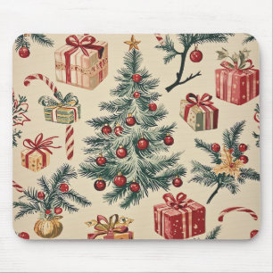 Retro-Weihnachtsbaum Rot Grün Creme Urlaub Mousepad