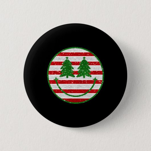 Retro Weihnachtsbaum Smile Face Xmas Damen Teens Button (Vorderseite)