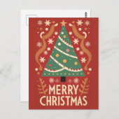 Retro Weihnachtsbaum Traditionelles Design Postkarte (Vorne/Hinten)